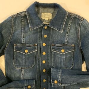 Current/Elliott Dark Blue Denim Jacket with Gold Buttons
